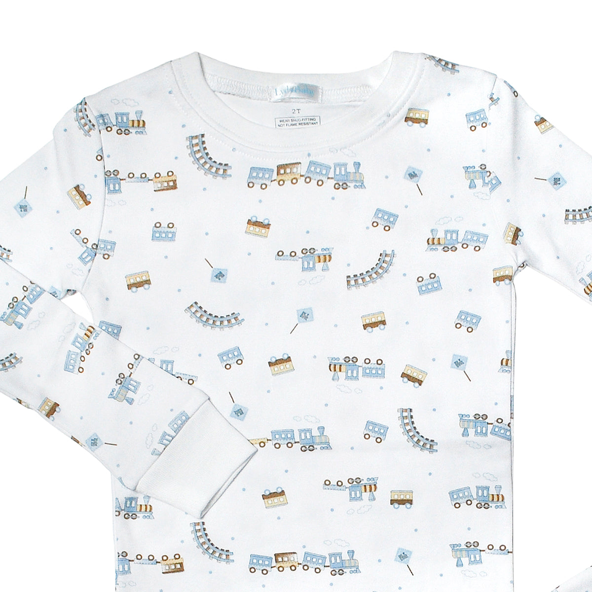 White Pima Cotton Kids' Train Pajama for Boys - zoomed in
