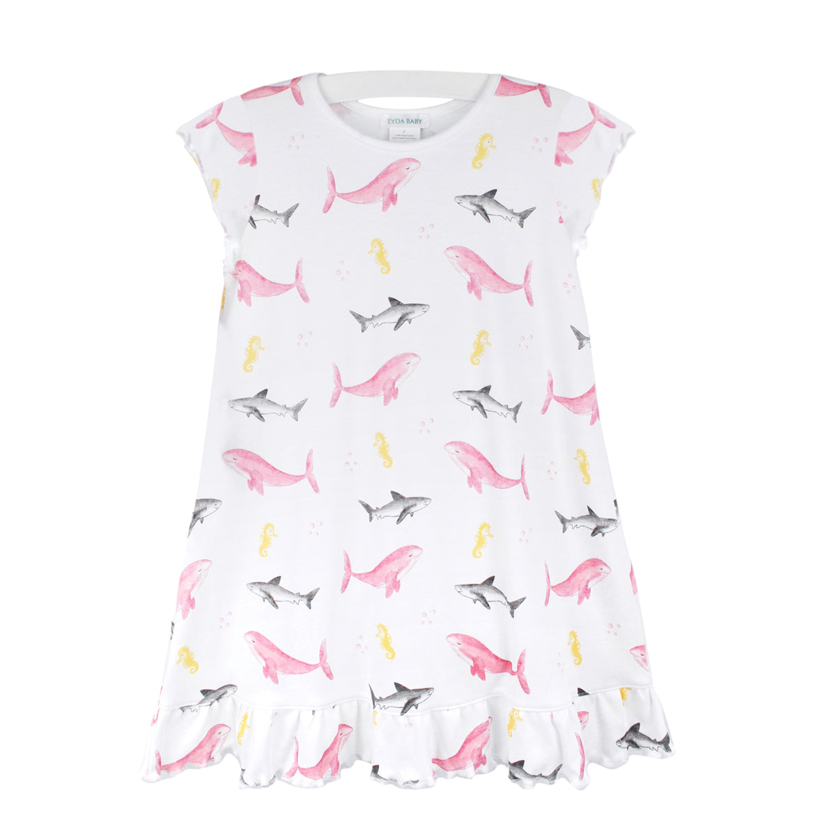 Pima Cotton Kids Sea Animals Dress | White, Girl